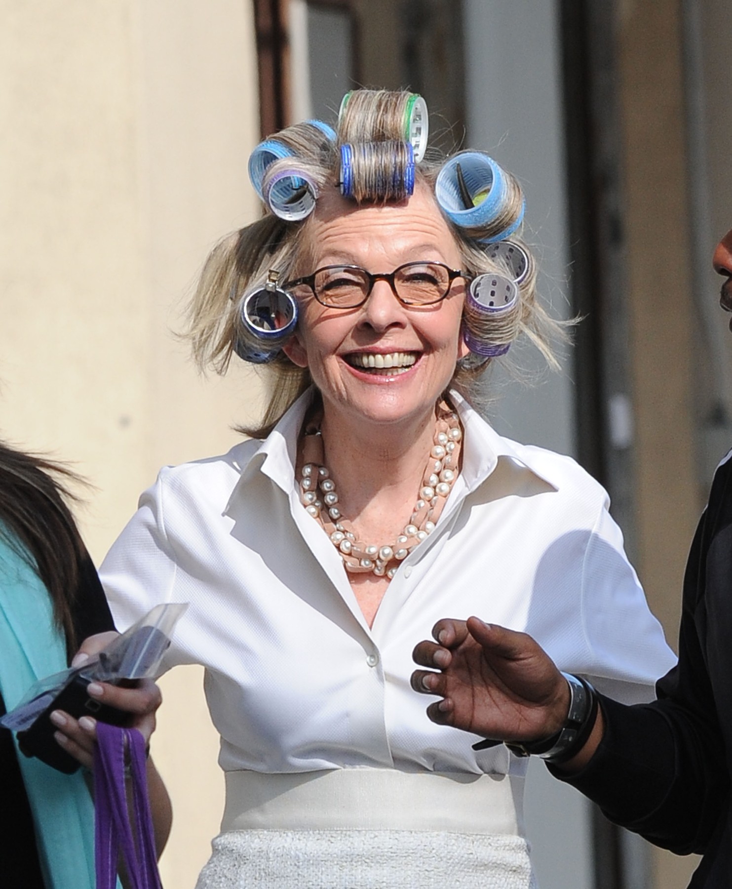 Diane Keaton in curlers heads to the set of 